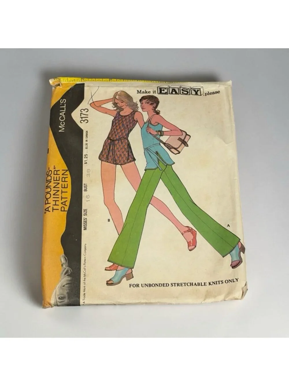Vintage 1970s McCalls Sewing Pattern Top Pants Swimsuit Womens Sz 16